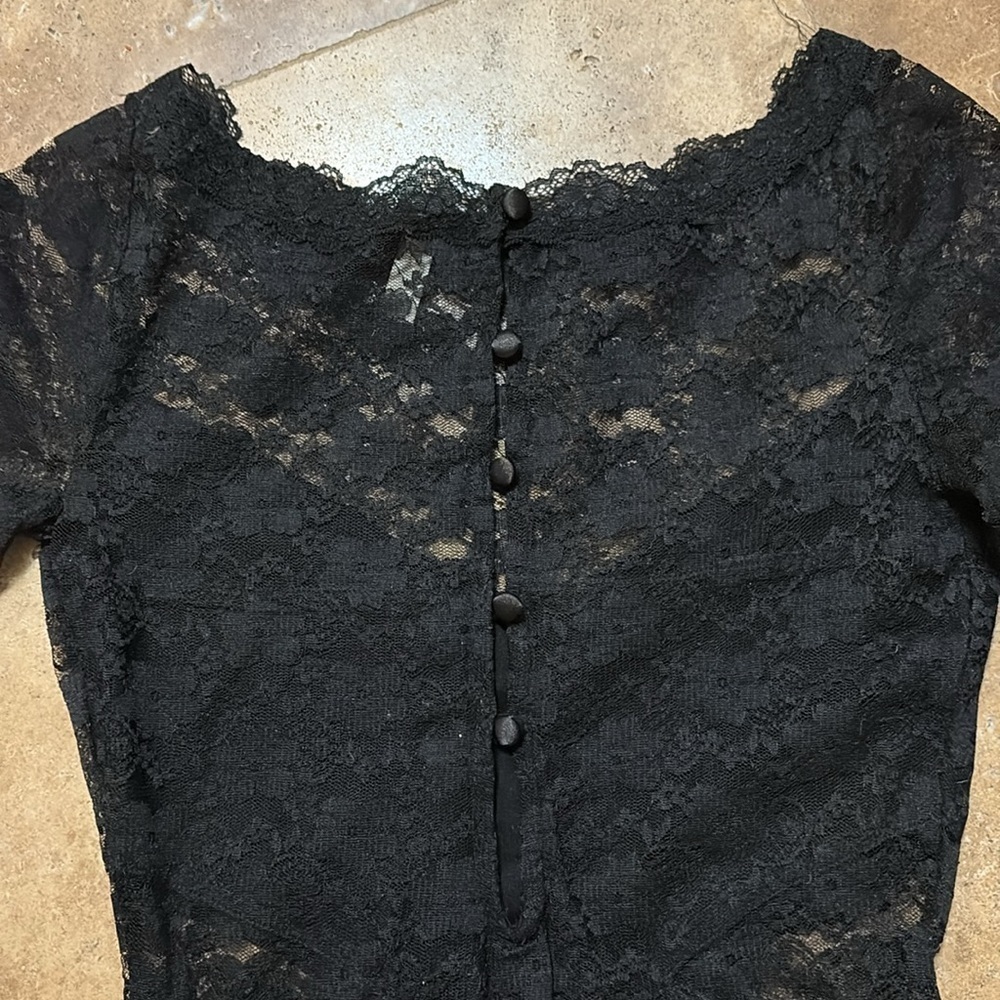 FREE PEOPLE black lace bodycon dress with dramatic bell sleeves and sheer panels - Picture 9 of 10